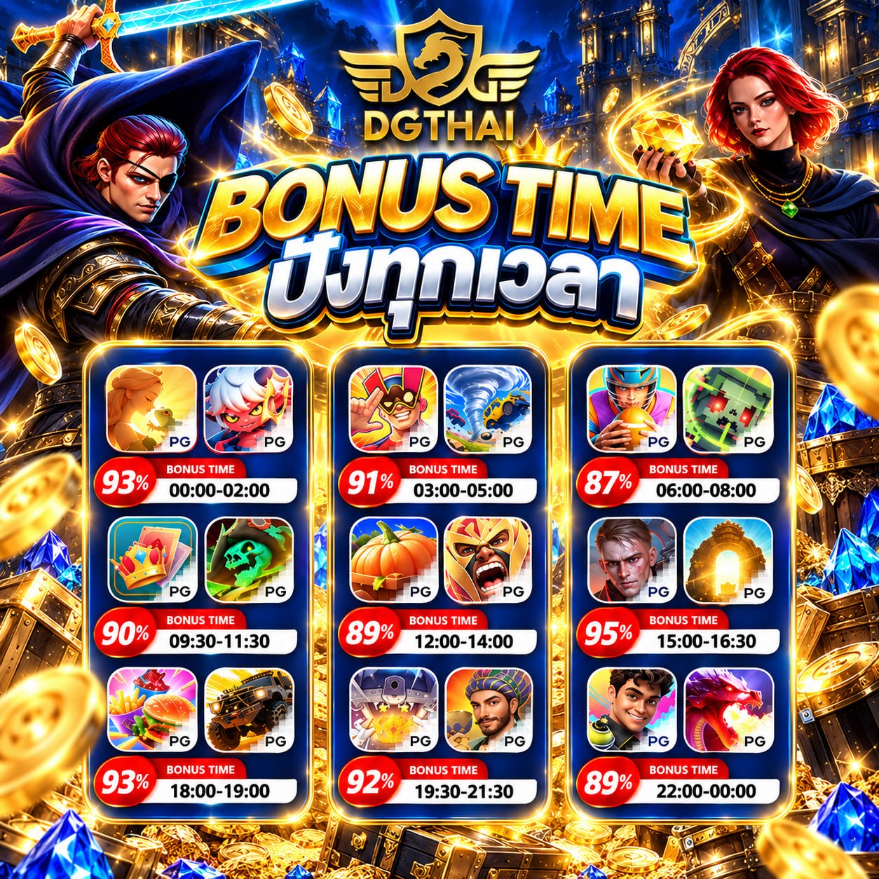 BONUS TIME ทั้งคืน โบนัสทุกสองชั่วโมงตลอด 24 ชม.